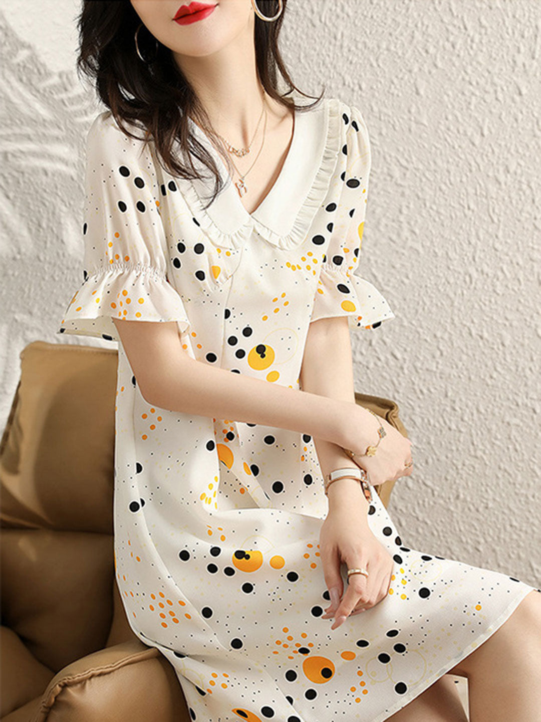 Kaitlyn Vacation Doll Collar Polka Dot Chiffon Dress