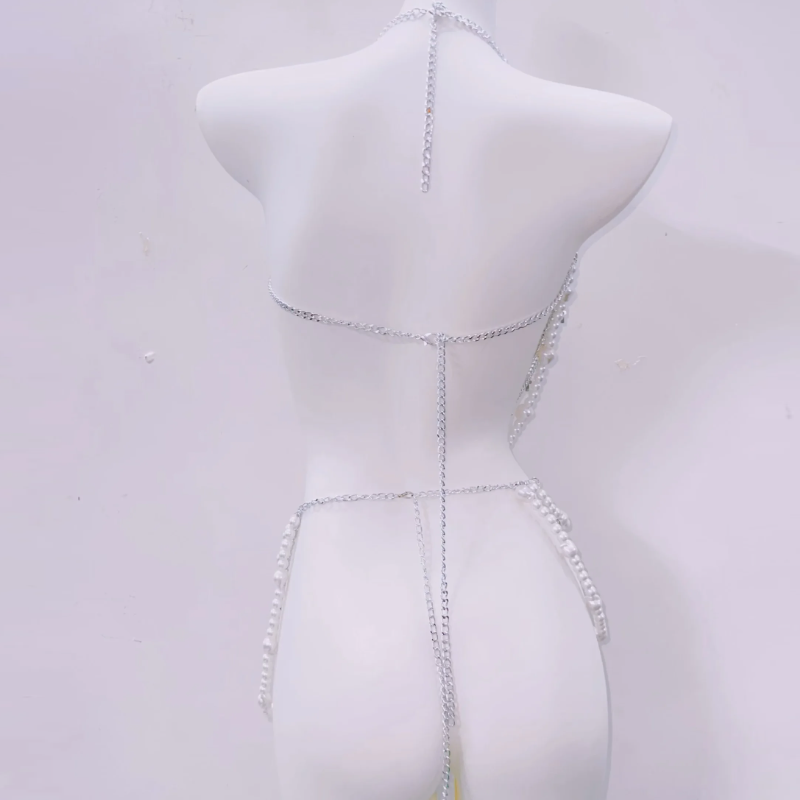 Halter beaded backless metal chain belt top | Festival Outfits Women