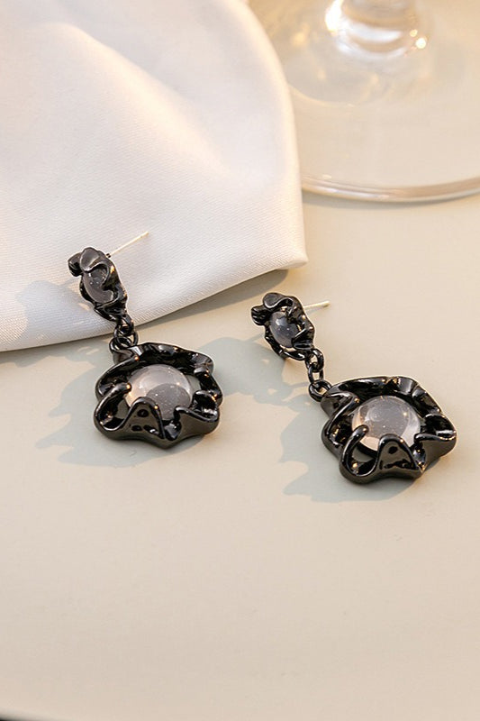 Dark Cat's Eye Stone Silver Pin Earrings
