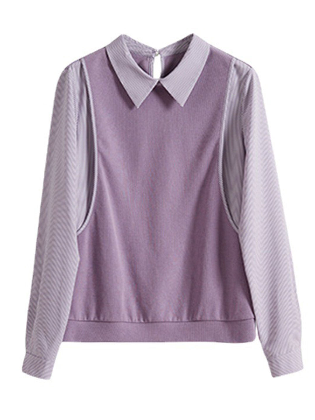 Jenny French Style Lapel Striped Stitching Fake Two-piece Sweater