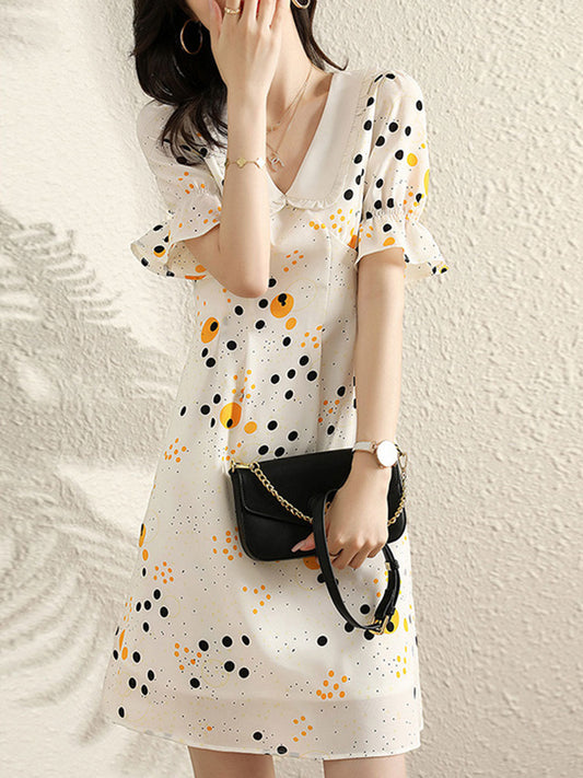 Kaitlyn Vacation Doll Collar Polka Dot Chiffon Dress