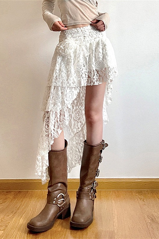 Lace Rose Crochet Irregular Skirt