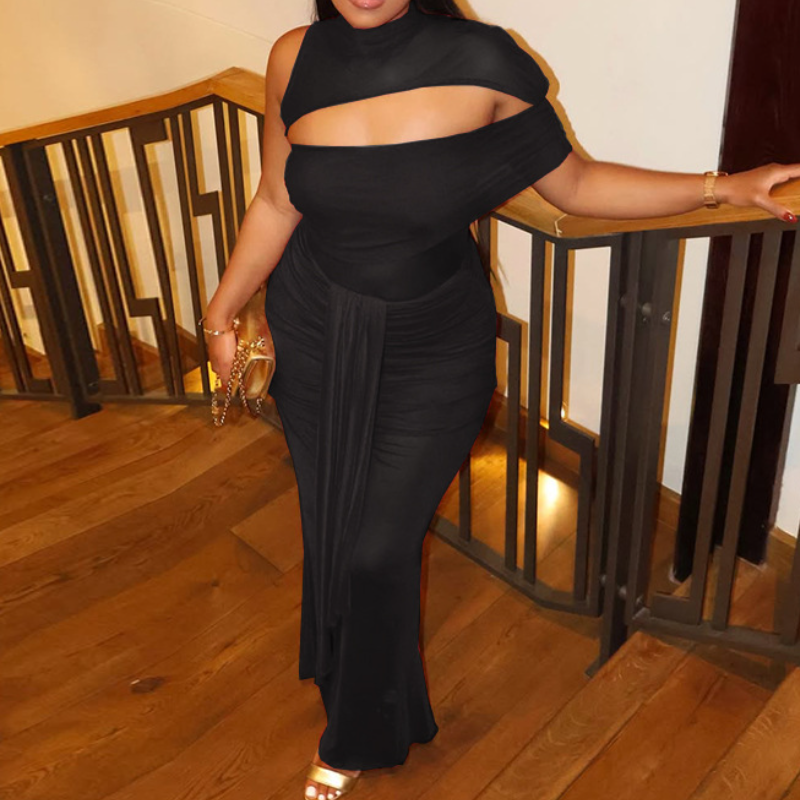 Crewneck hollow out solid ruched cut out maxi dress | Festival Outfits Women