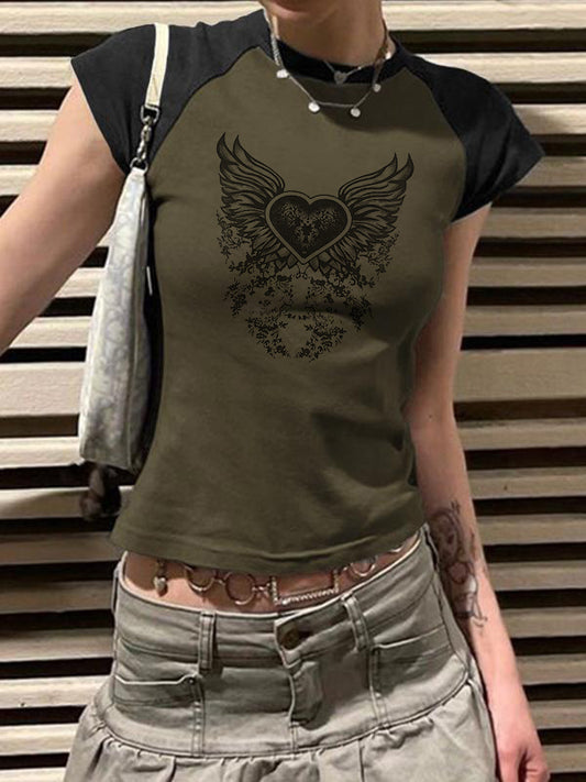 Heart Wings Print Short Sleeve Tee
