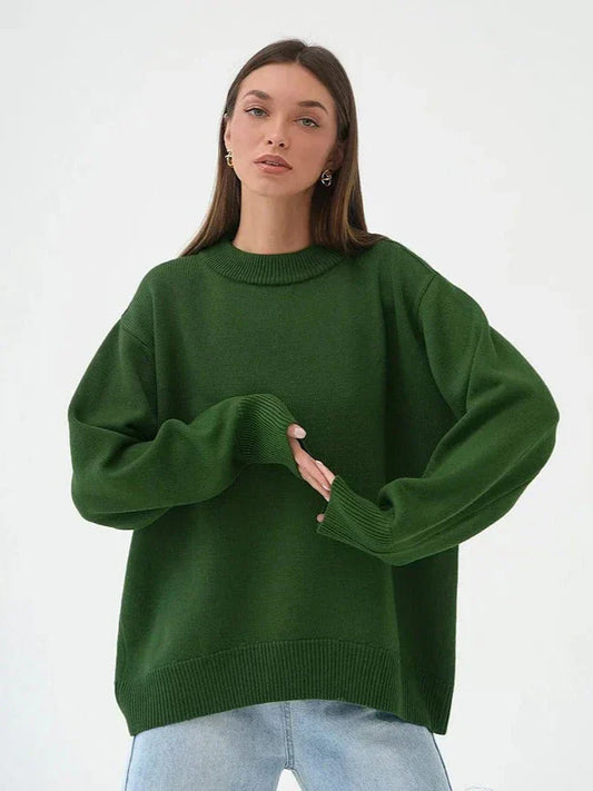 Jersey de punto de cuello redondo extragrande para mujer | Ideal para otoño/invierno