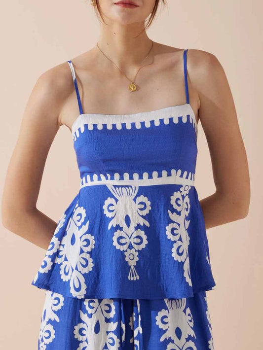 Exquisite Ethnic Floral Contrast Print Tank Top