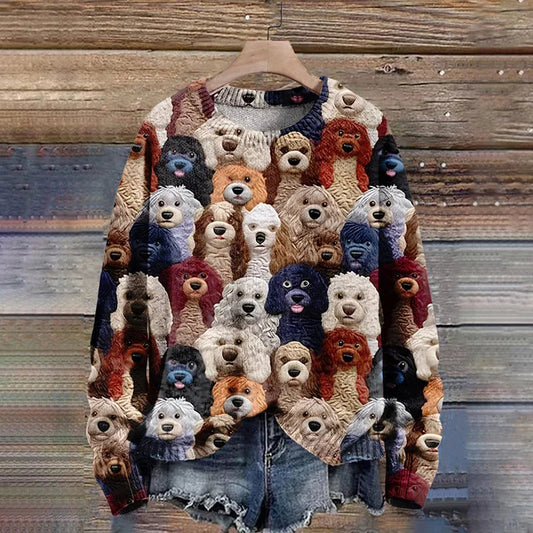 Jersey de punto multicolor con estampado de perro para mujer | Ideal para otoño/invierno