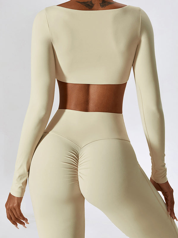 Solid Quick Dry Square Neck Cropped Active Top & Pants Set