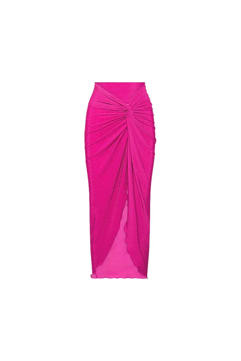 Conjunto de traje de baño sin espalda rosa fluorescente