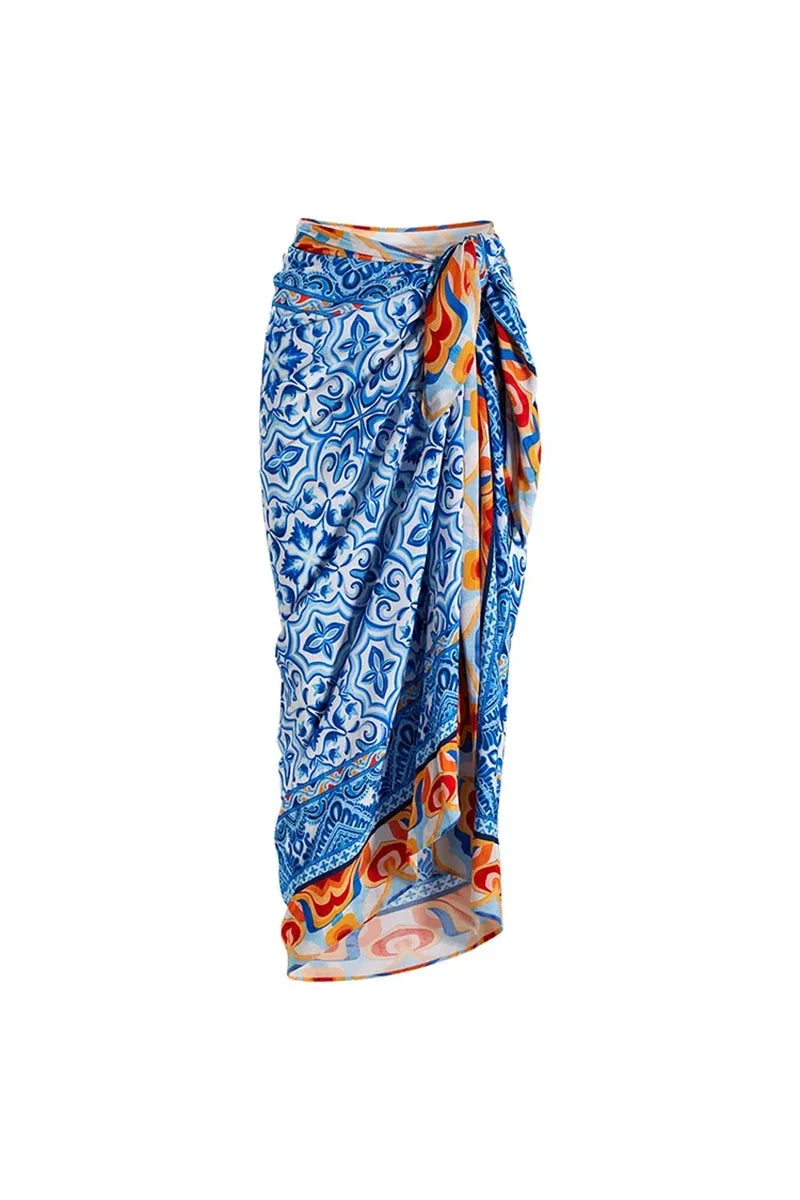 Conjunto de traje de baño con estampado étnico azul