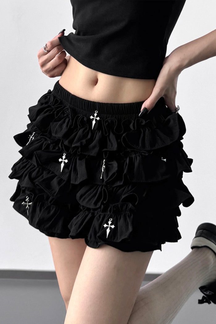 Gothic Dark Cross Ballet Bubble Shorts