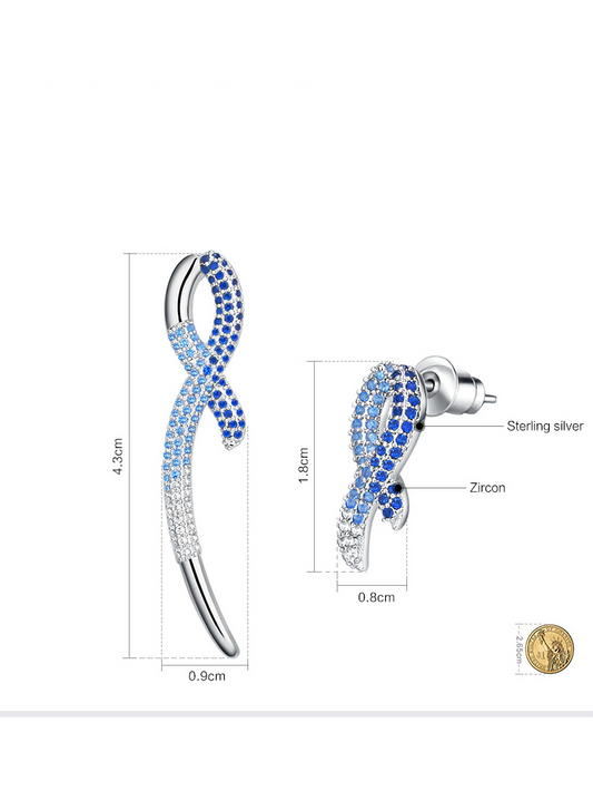 Blue Ribbon Long Drop Earrings in 925 Sterling Silver