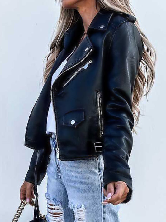 Vintage Zipper Flap Detail Short Motorcycle leather Jacket