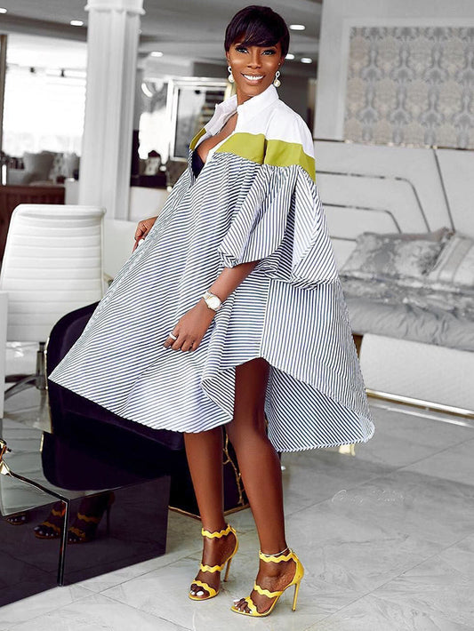 Stripe Print Shirt Dress