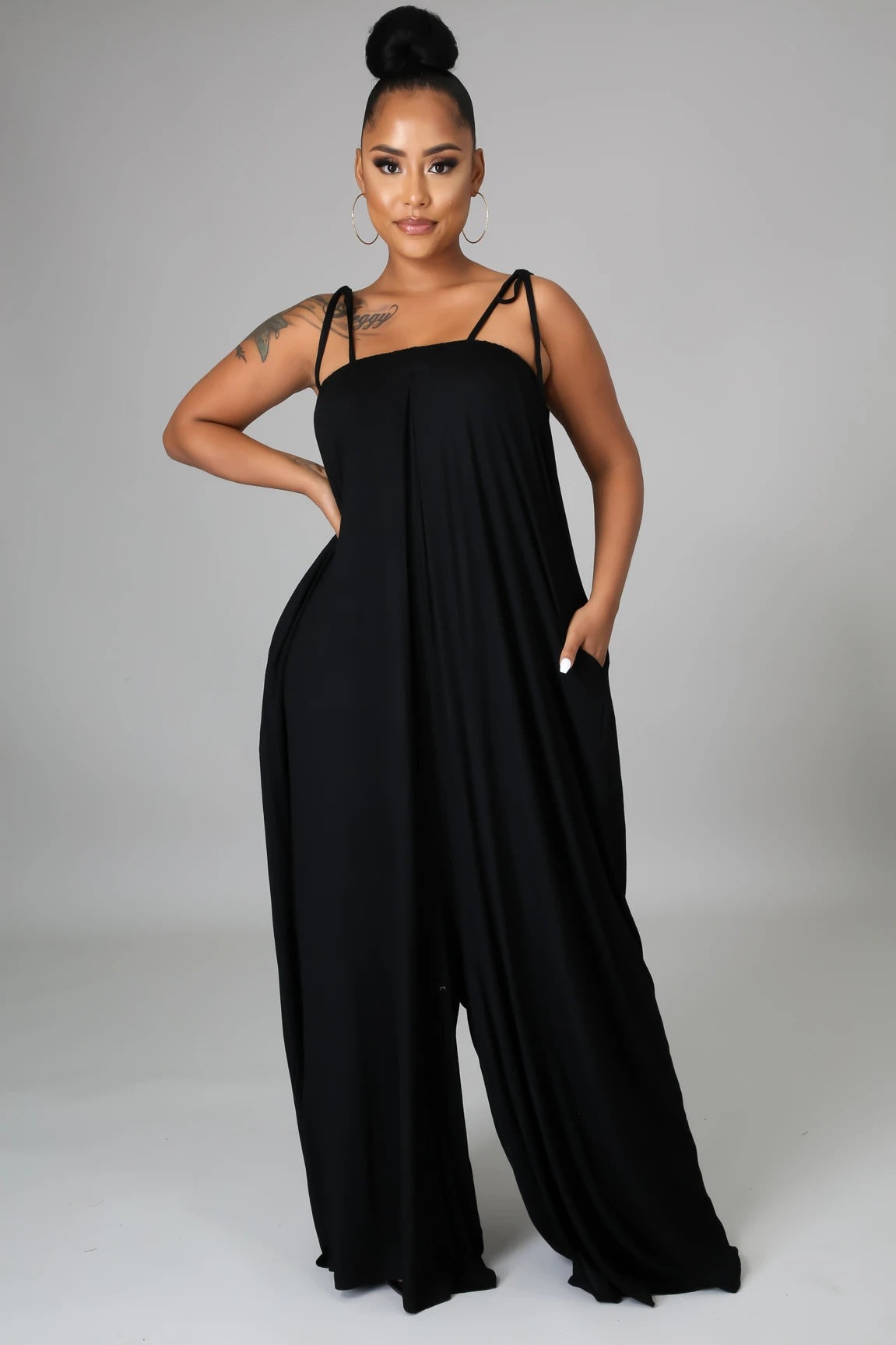 Solid Color Summer Sleeveless Waist Wrapped Chest Loose Wide Leg Women Jumpsuit