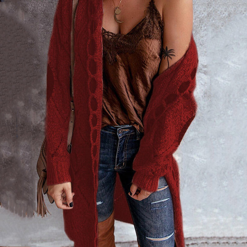 Cárdigan de punto abierto para mujer con estampado de rombos y coderas | Ideal para otoño/invierno