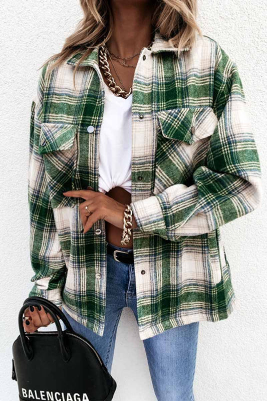 Casual Loose Retro Plaid Stitching Shirt Jacket(3 Colors)