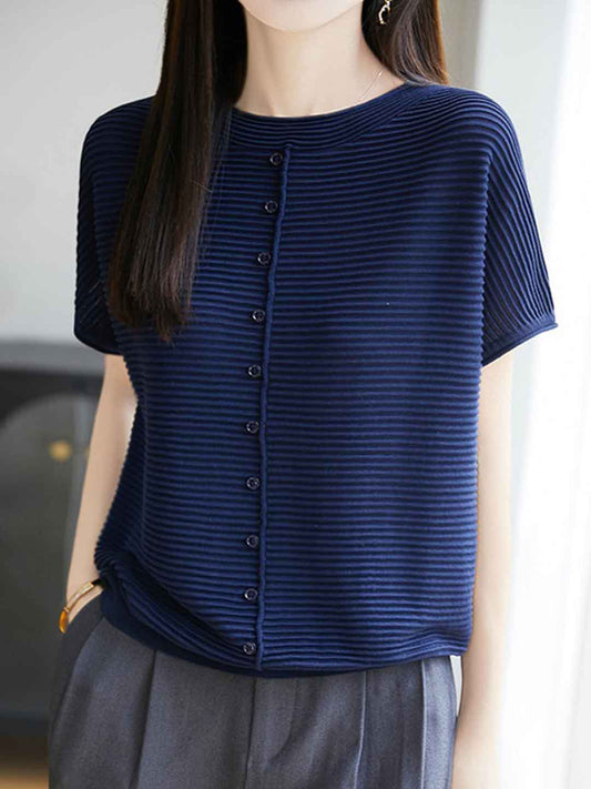 Khloe Classic Crew Neck Striped Solid Color Knitted Top