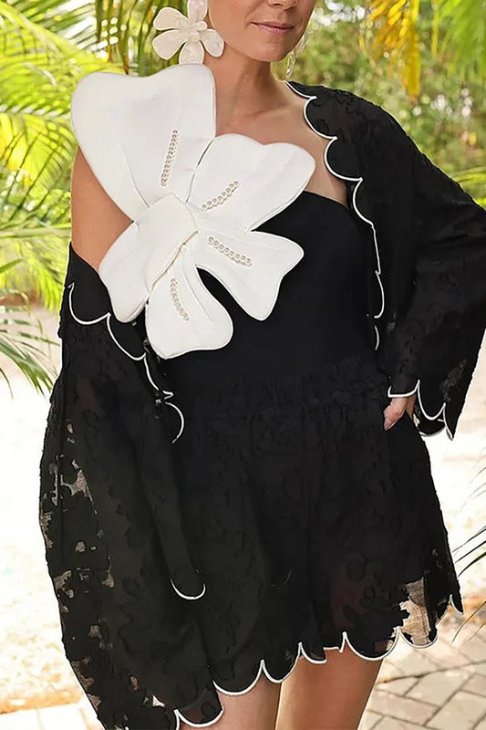 Traje de baño de una pieza con perlas y flores 3D