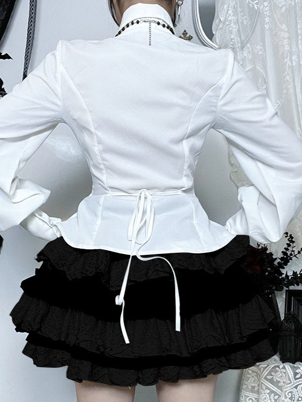 White Slim Fit Long Sleeve Blouse