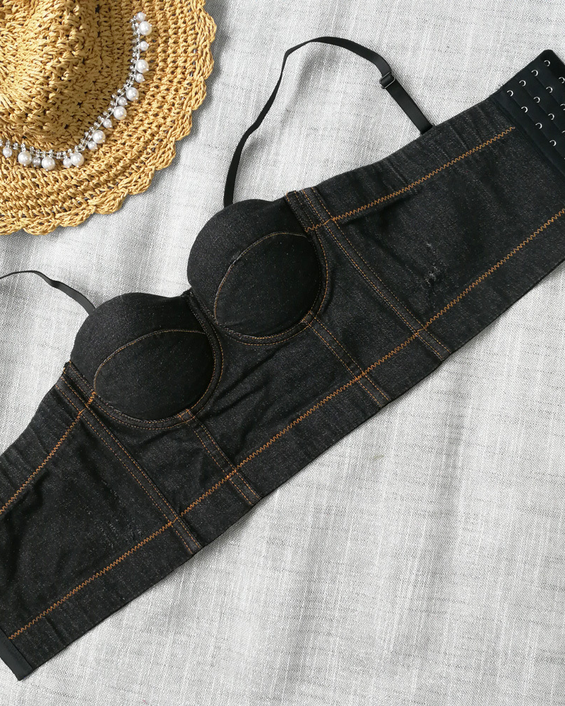 Denim Suspender Bra Top