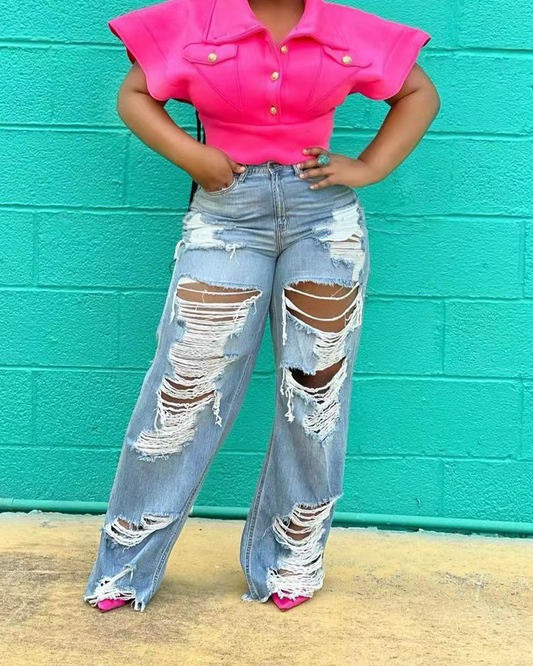 Straight-Leg Ripped Jeans