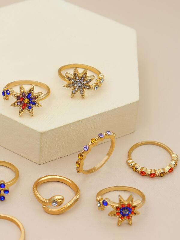 10pcs Rhinestone Decor Star Shaped Ring for Women