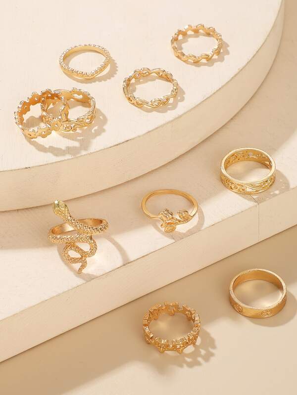 10pcs Serpentine & Leaf Design Ring for Women