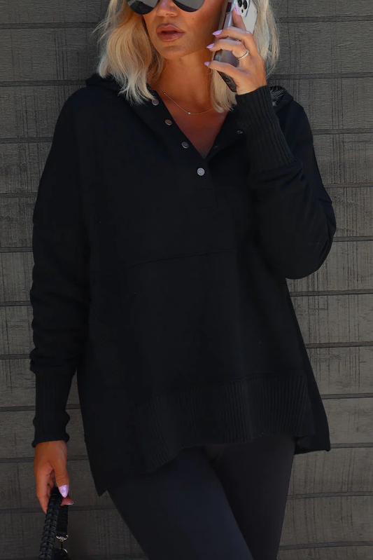 Ladies Autumn Winter Sweatshirt Cotton Oversized Solid Color Rib Fabric Patchwork Hoodie