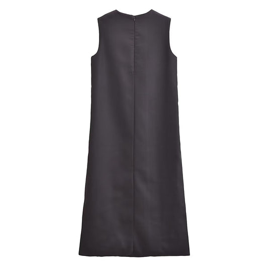 Commuting Elegant Split Straight round Neck Sleeveless Minimalist Long Vest Dress