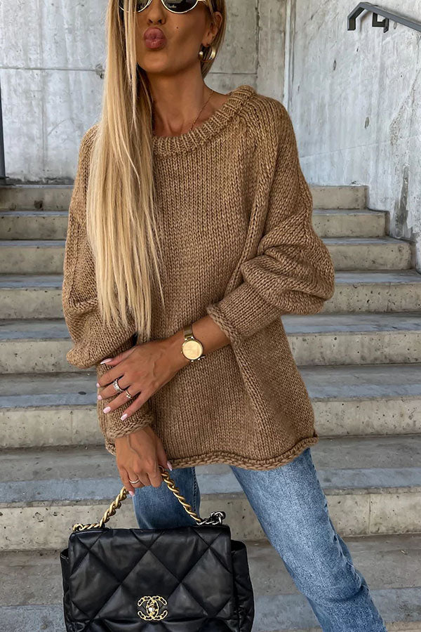 Jersey de punto oversize con cuello ancho para mujer | Ideal para otoño/invierno