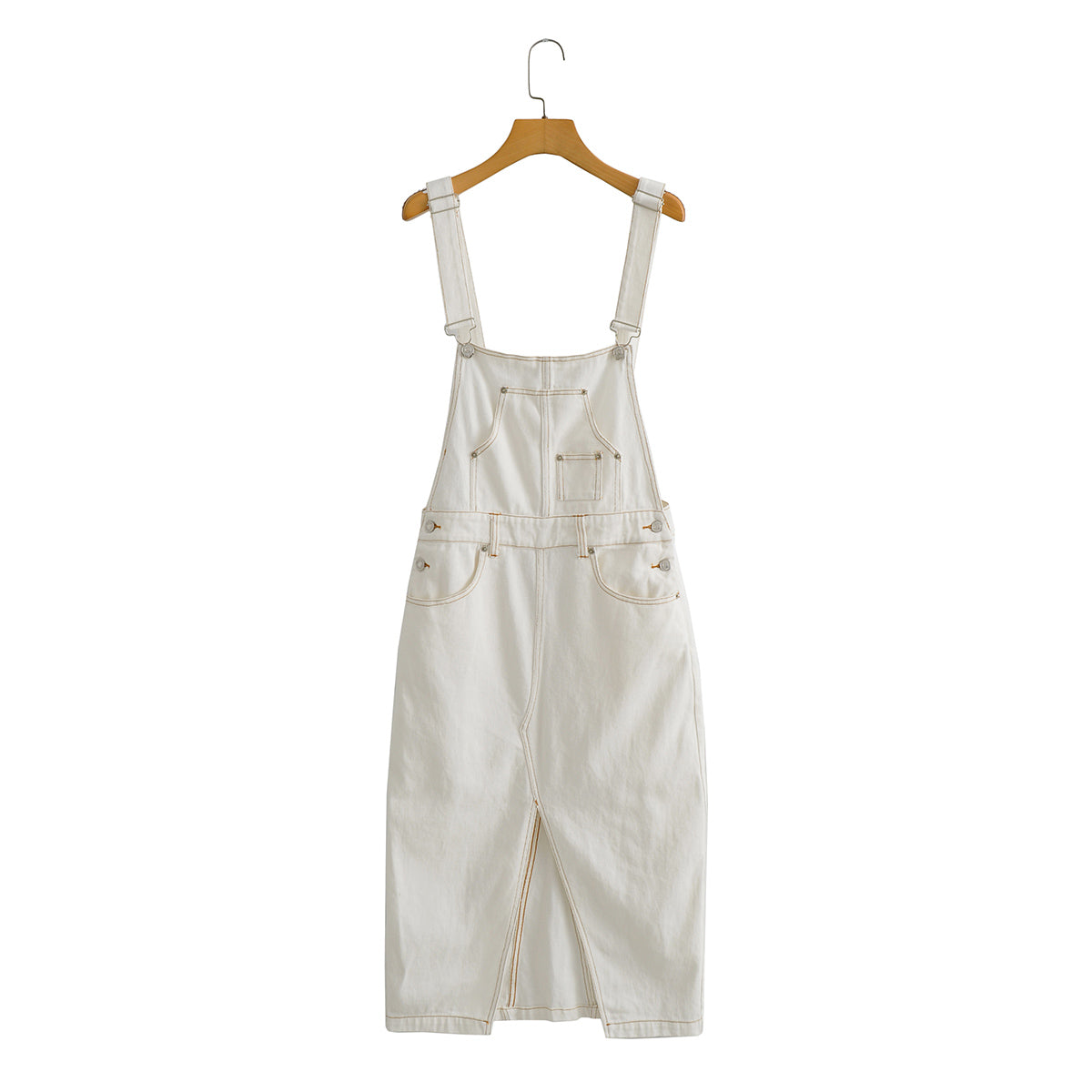 Spring Summer Casual Slit Hemline at Hem Denim Suspender Women