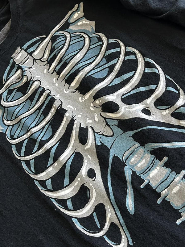 Skeleton Print Oversized Long Sleeve Tee