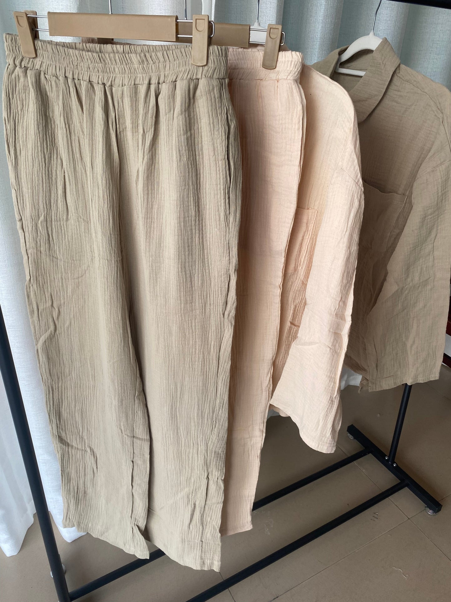 Women Clothing Autumn Champray Long Sleeve Shirt High Waist Wide Leg Pants Set
