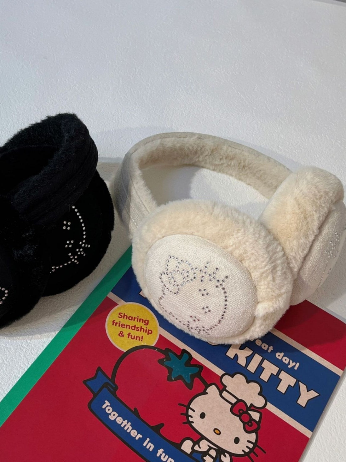 Y2K Cartoon Kitty Black Solid Earmuff