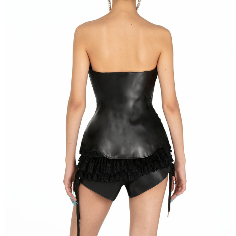 Bowknot PU leather backless tube top | Festival Outfits Women