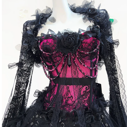 Long flared sleeve lace flower applique beaded top | Festival Outfits Women