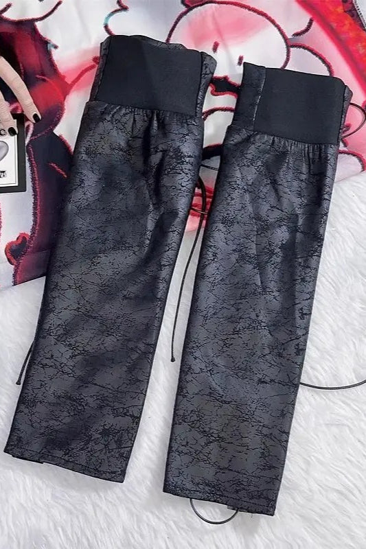 Punk Gothic Y2K PU Tie Letter Print Industrial Leg Warmers