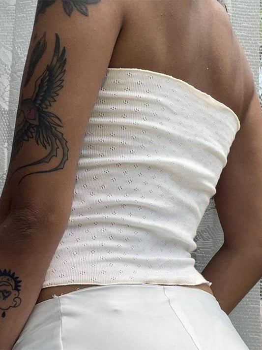 Vintage Hollow Bandeau Top with Lace Splice