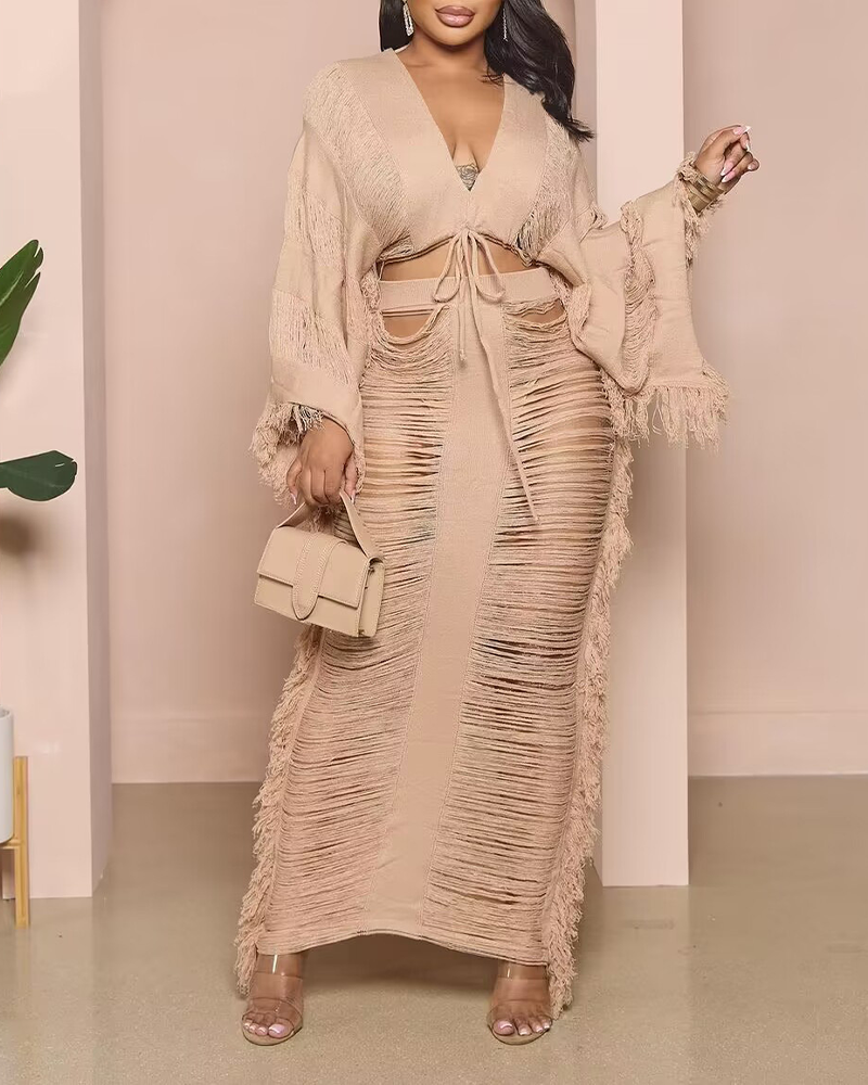 Casual Knitted Hollow Skirt Suit