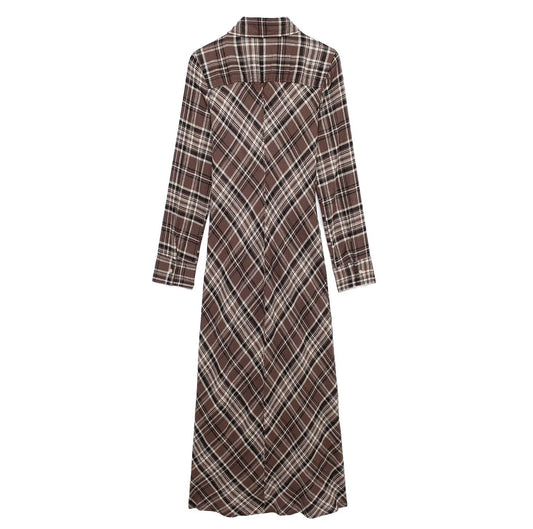 Autumn Plaid Pocket Decorative Shirt Dress