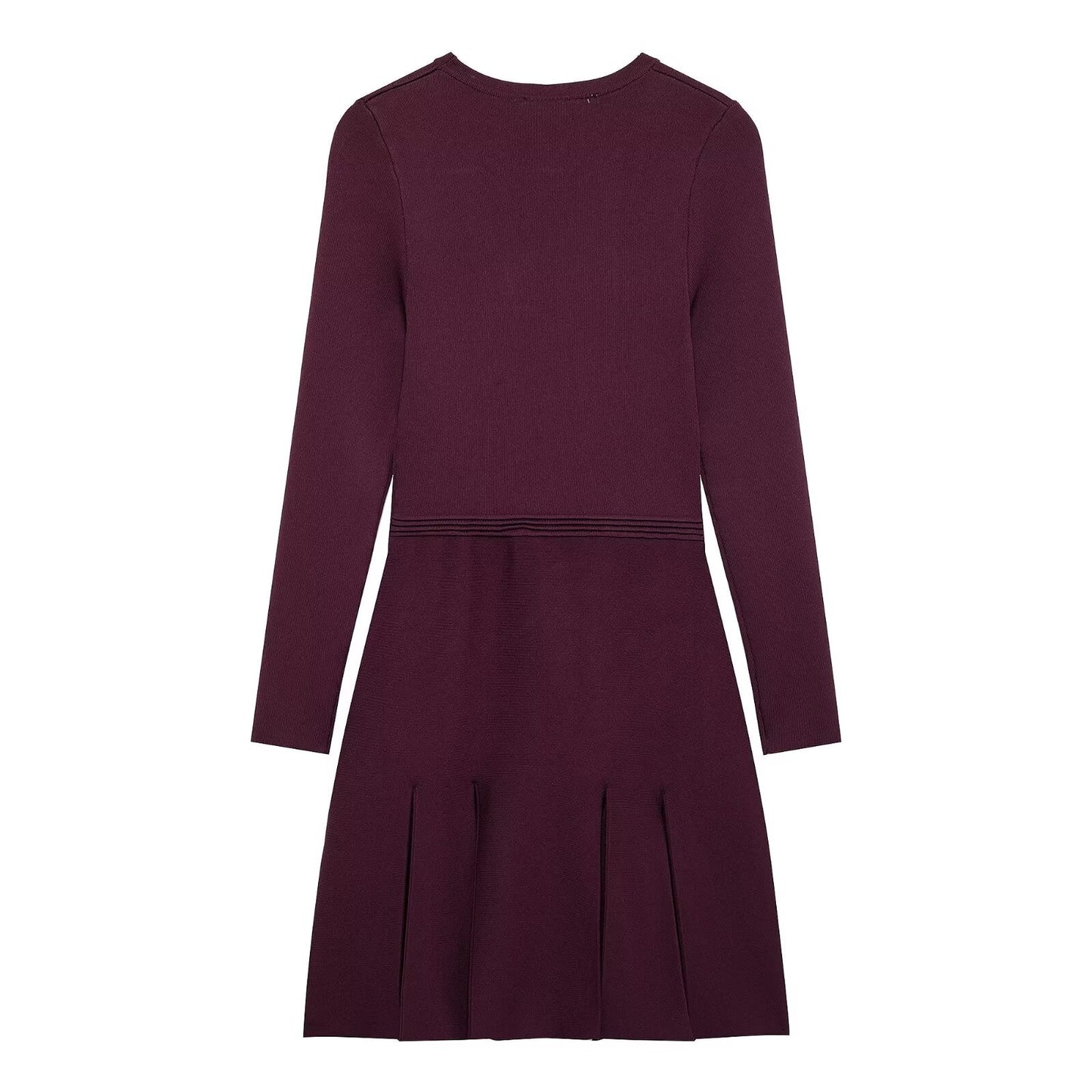 Women Clothing Long Sleeves Crew Neck Casual Plain Stitch Dress