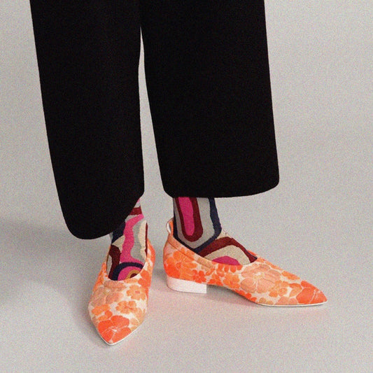 Two Tone Ribbed Cuff Crew Socks