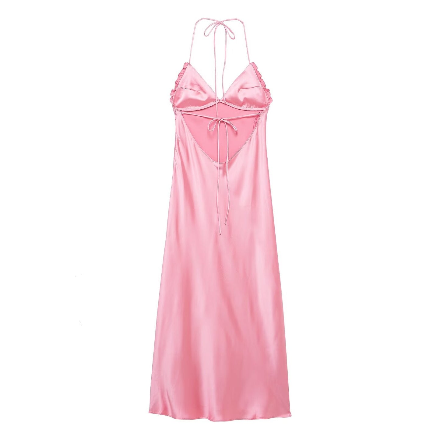 Spring Summer Sexy Suspender Silk Satin Texture Halter Dress