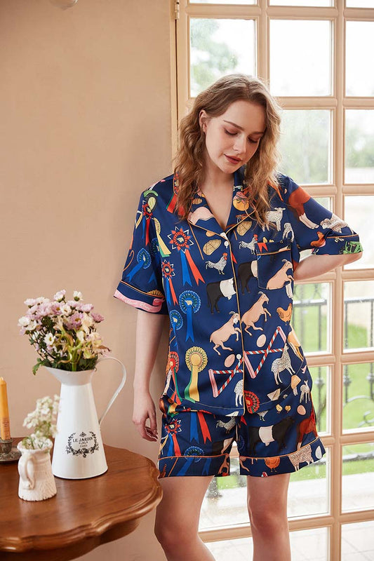 Conjunto de ropa de estar por casa corto con estampado de animales de dibujos animados