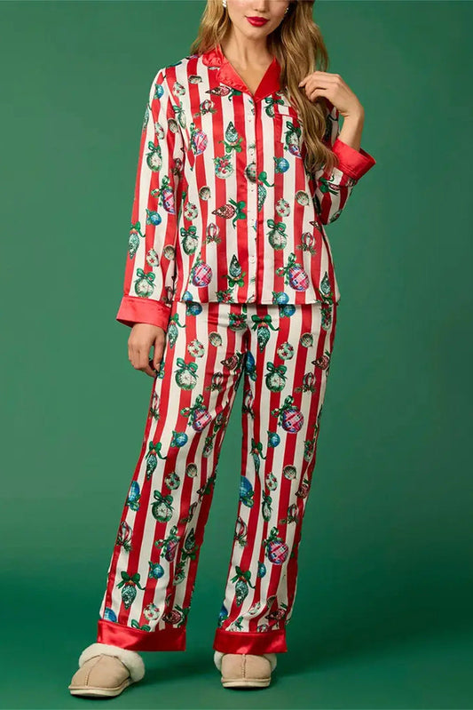 Conjunto de pijama con estampado de rayas navideñas