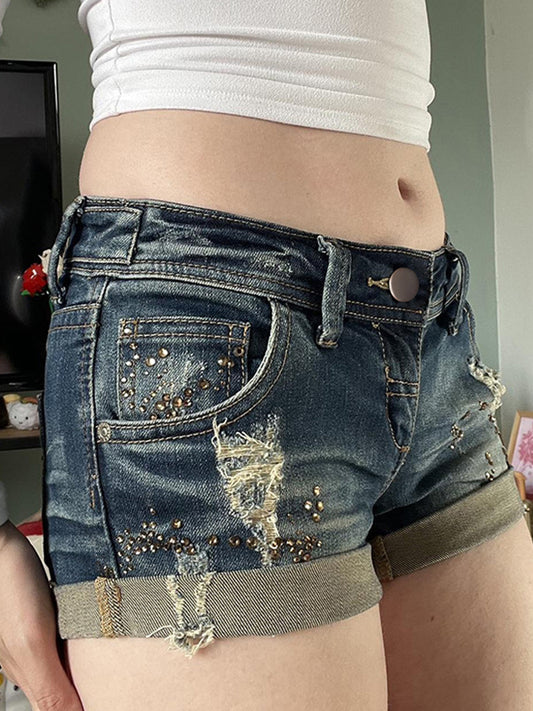 Washed Vintage Aged Denim Shorts