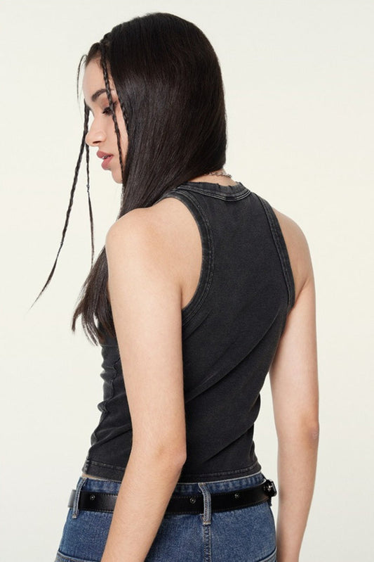 Washed Digital Print Crop Tank Top