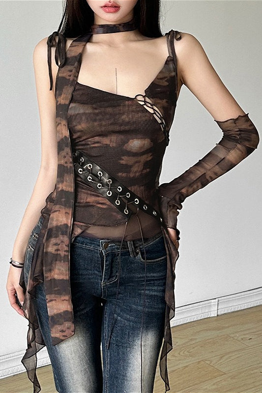 Sexy Mesh Cami Single Sleeve Mesh Top