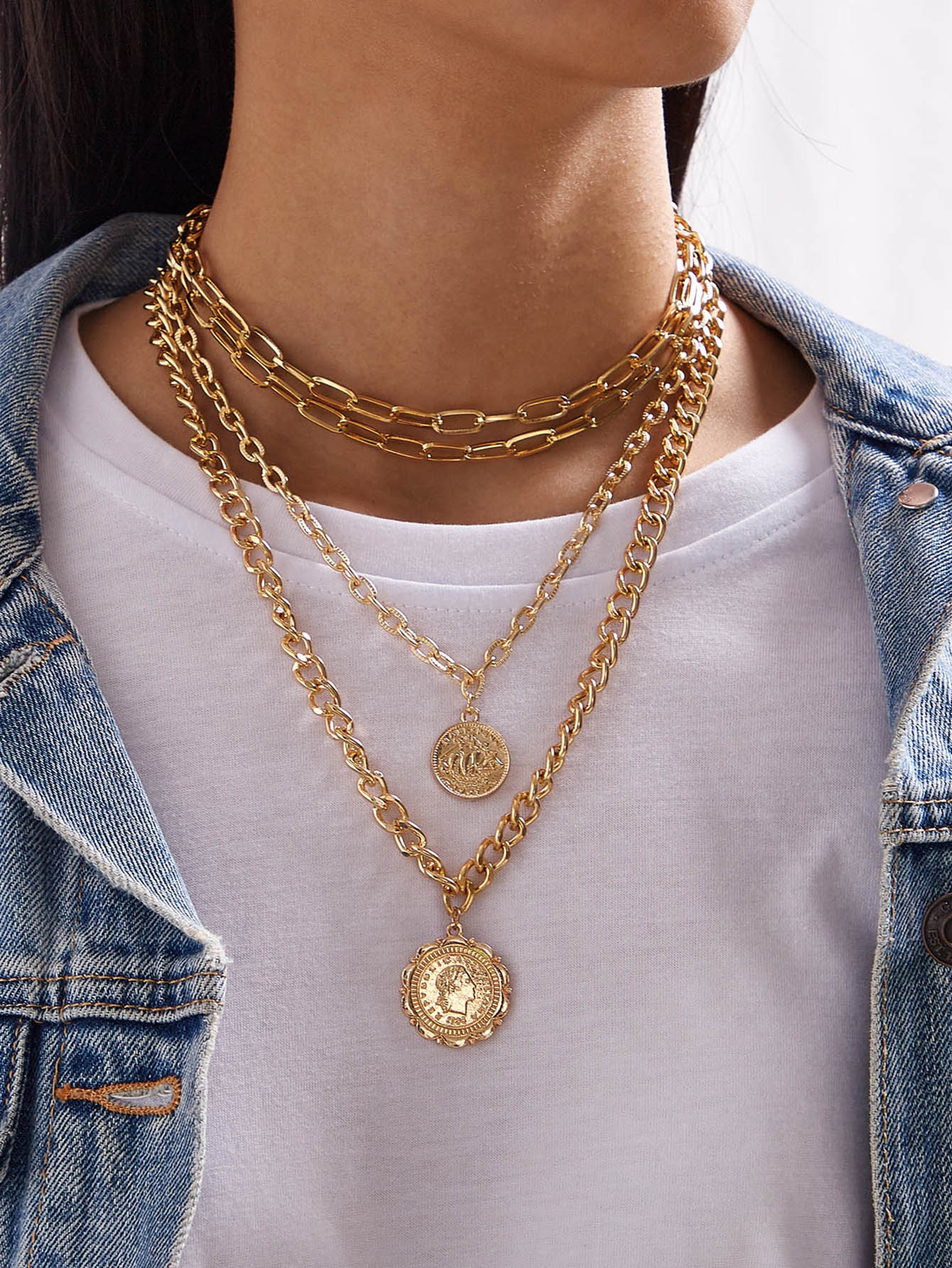 1pc Republica Italiana Coin Charm Layered Chain Necklace for Women